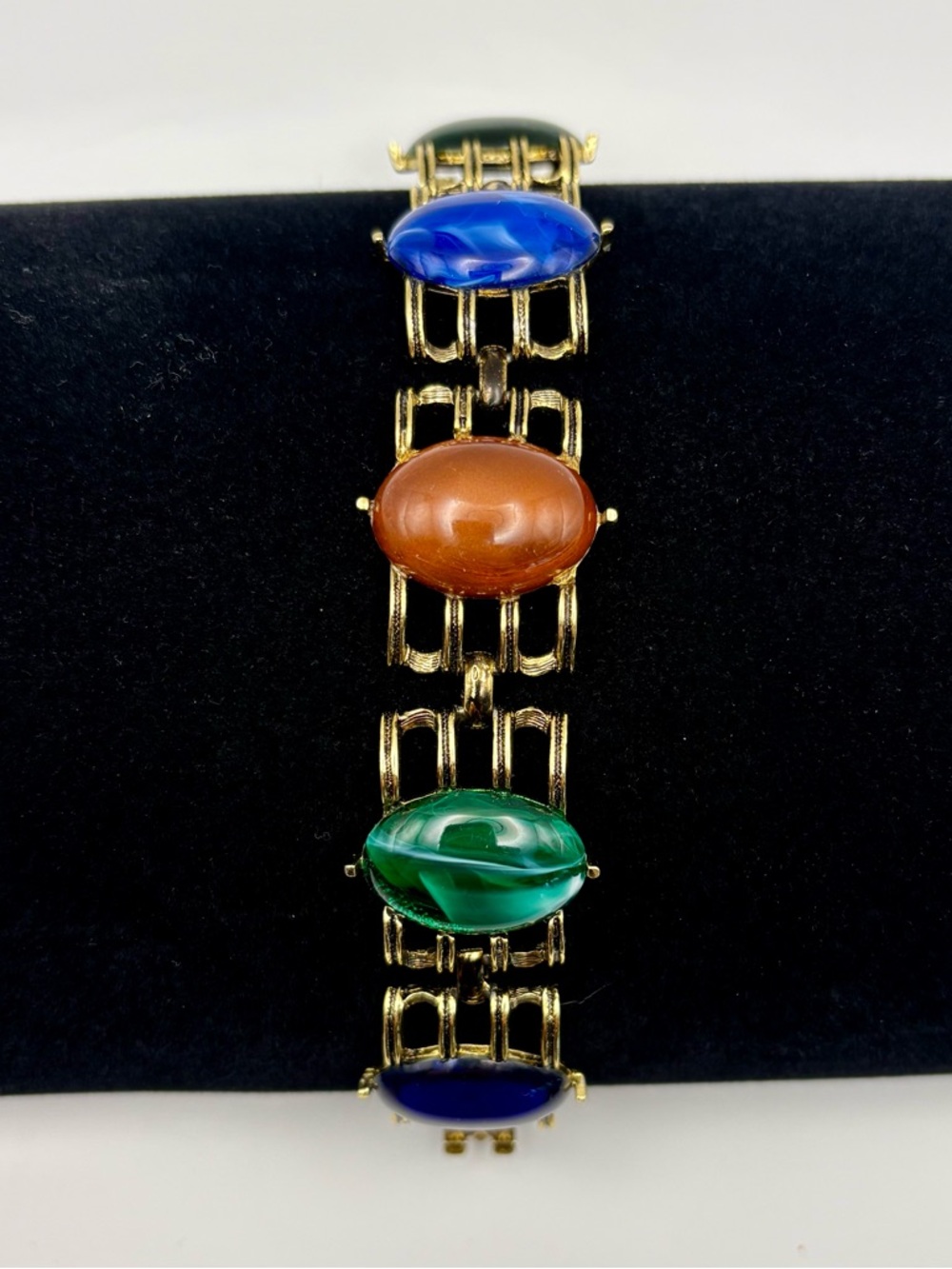 Vintage Dodd’s 11 W 30 ST. INC Gold Link Bracelet with Multicolor Cabochons